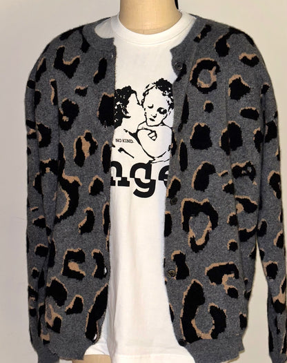 NO KIND. of Cardigan - Leopard Print Cashmere Knit Loose Fit Crewneck Cardigan