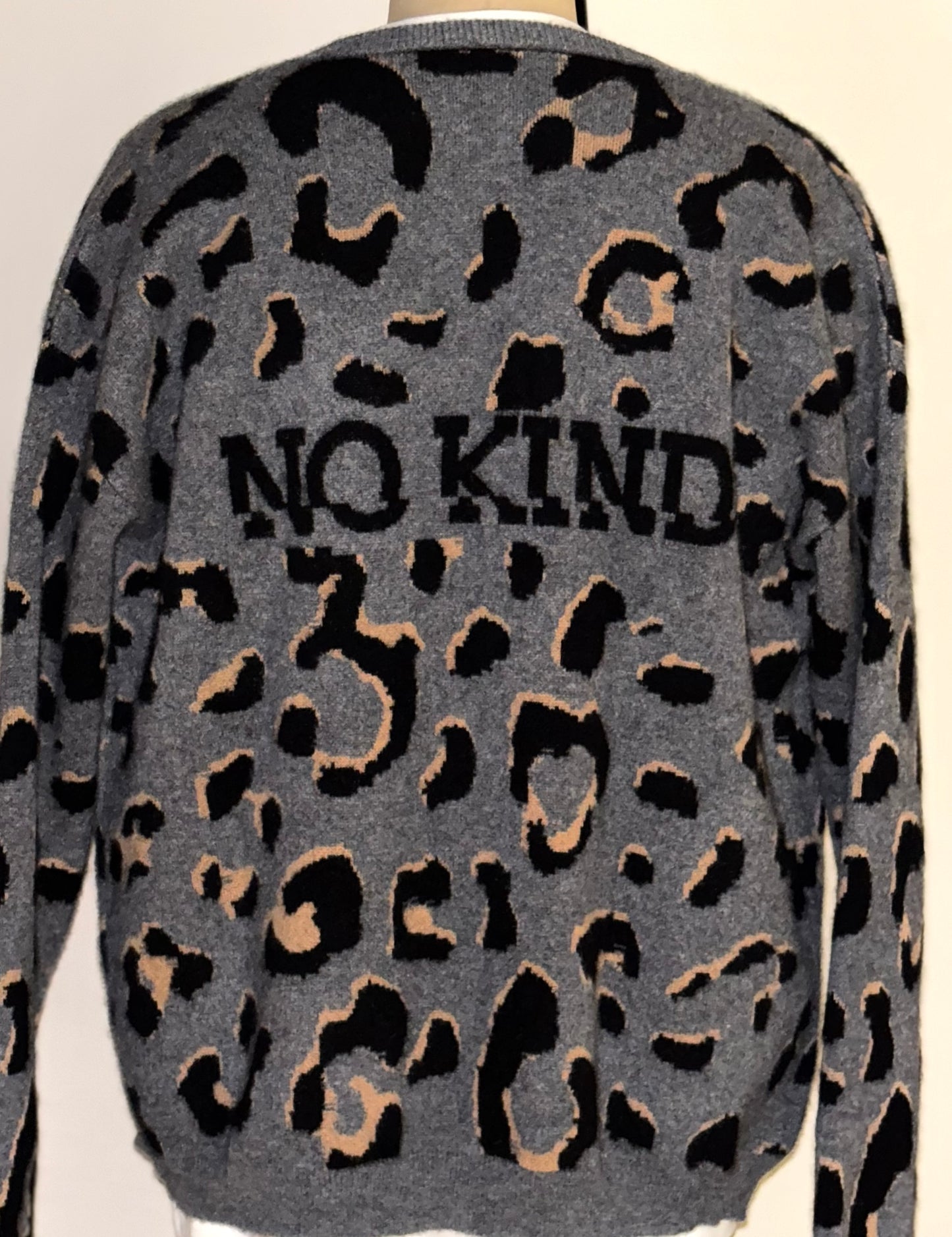 NO KIND. of Cardigan - Leopard Print Cashmere Knit Loose Fit Crewneck Cardigan